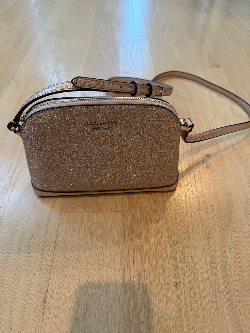kate spade glitter crossbody in rose gold shimmer